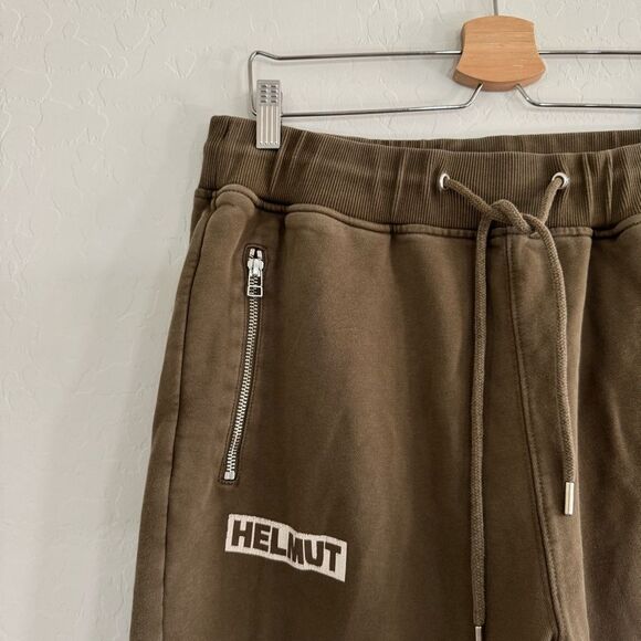 HELMUT LANG Logo Print Army Green Joggers Track Pants Men’s Size L - Picture 6 of 13